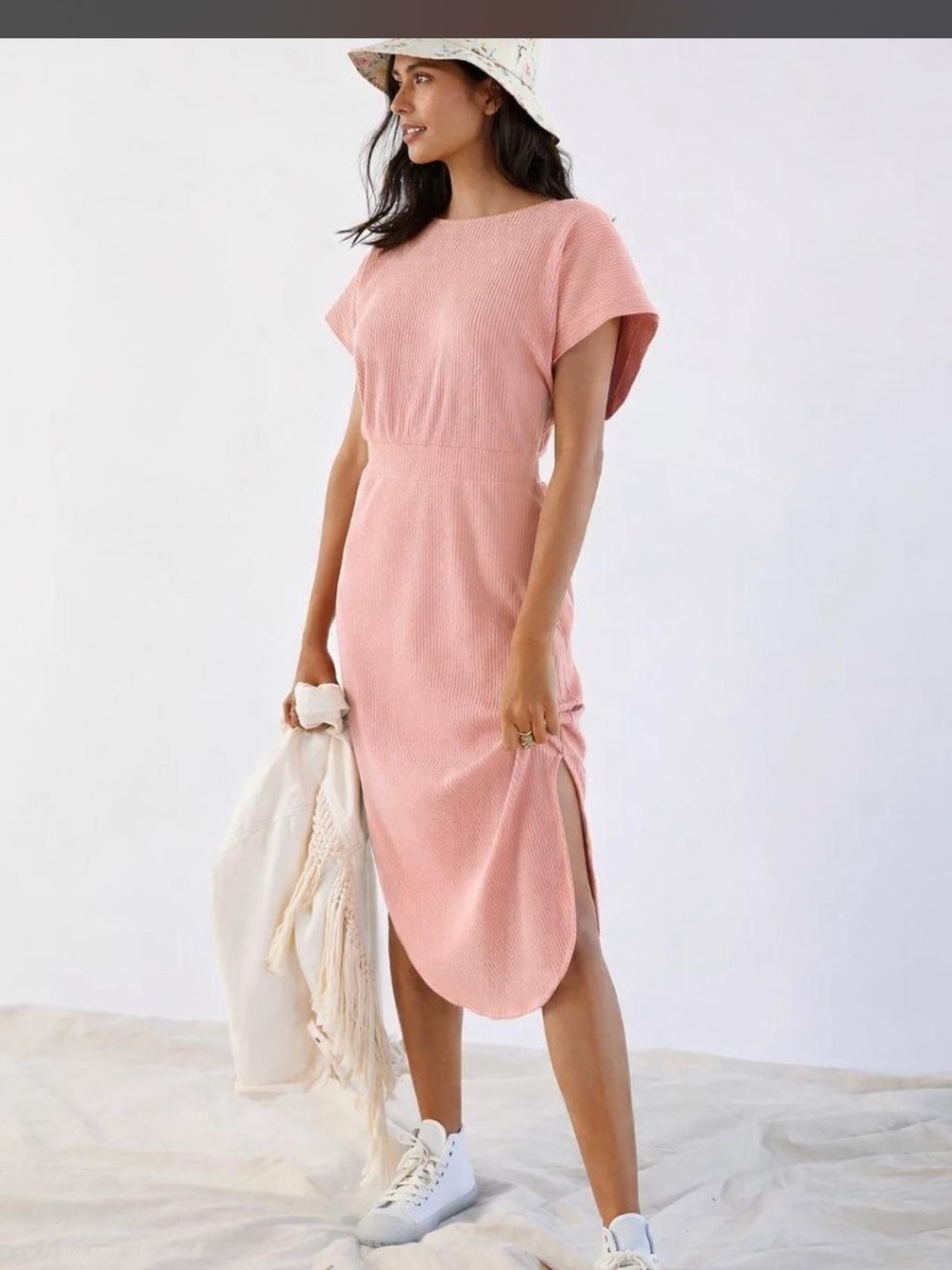 Anthropologie Daily Practice Peach Dolman Sleeve Midi Dress Size Medium